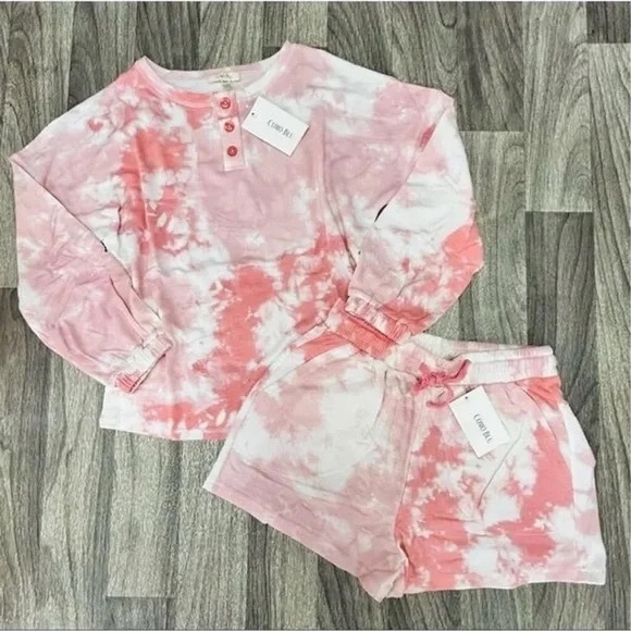 Como Blu | Tie Dye Lounge Short Set In Pinky Pink Size 2X - Picture 1 of 5
